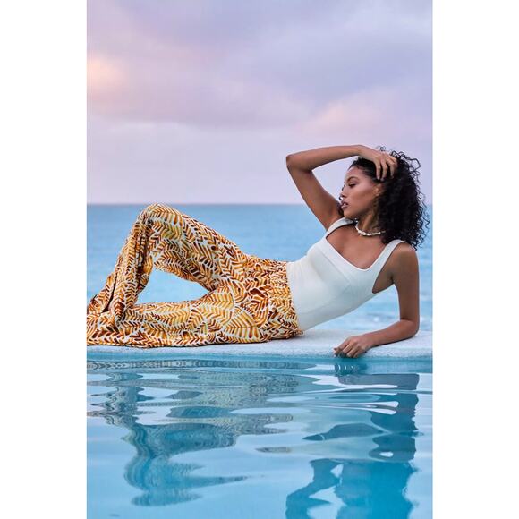 ANTHROPOLOGIE‎ Pull On Printed Pants XL Wide Leg Viscose Vacation Summer Coastal - Picture 3 of 9